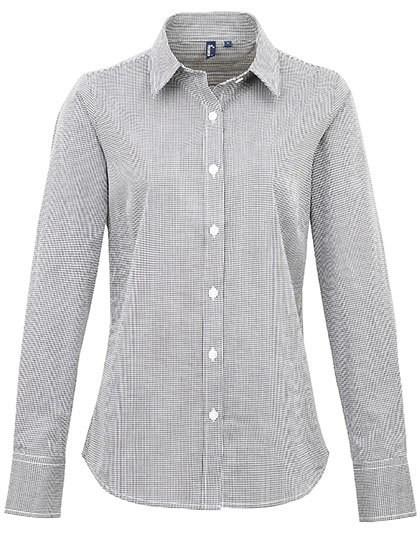 Premier Workwear - Women´s Microcheck (Gingham) Long Sleeve Cotton Shirt